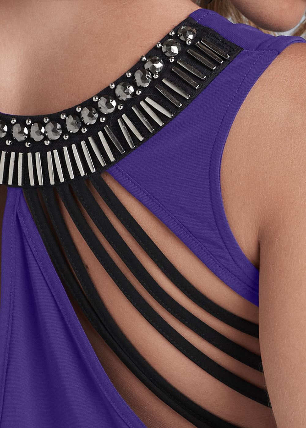 Venus Strappy Embellished Top in Purple & Black