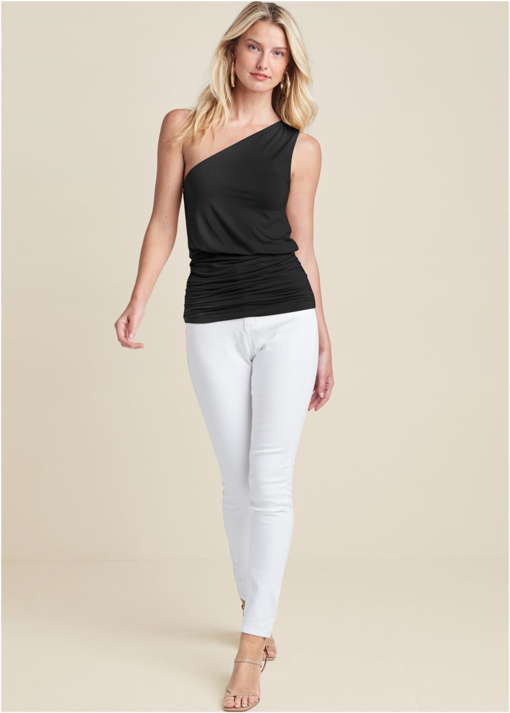 Venus One-Shoulder Ruched Top in Black