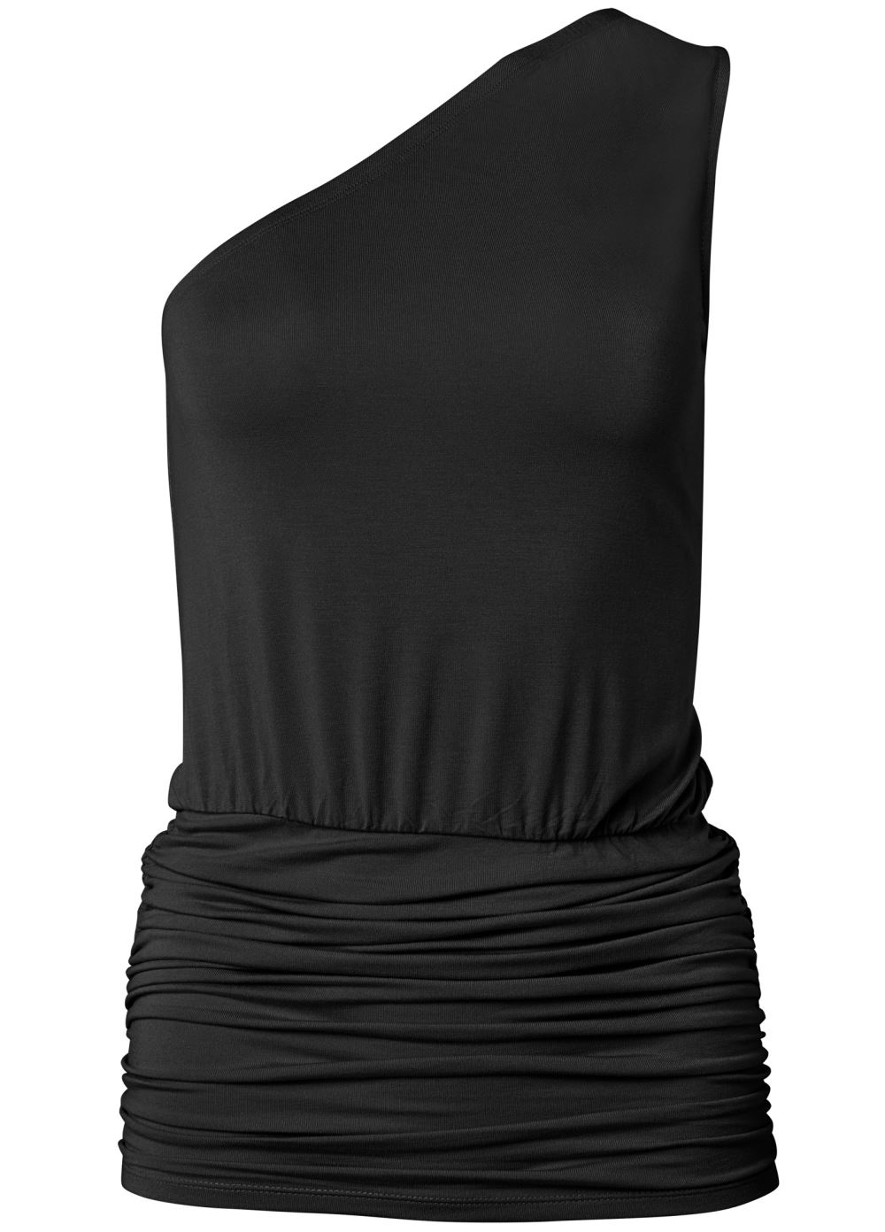 Venus One-Shoulder Ruched Top in Black