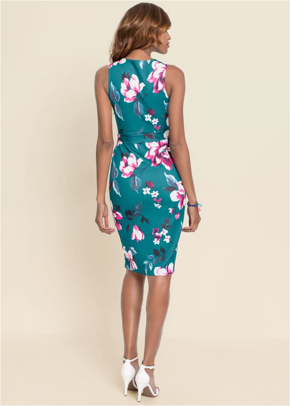 Venus Tie Detail Surplice Dress - Teal Multi