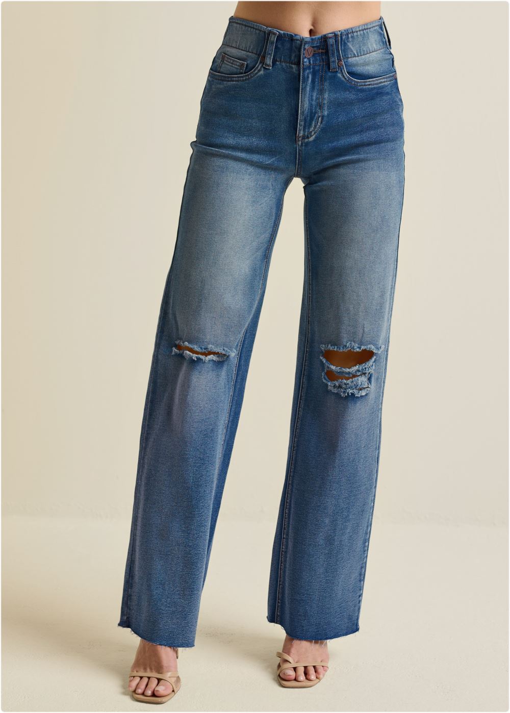 Venus Medium Wash ELASTIC WAIST WIDE-LEG JEANS