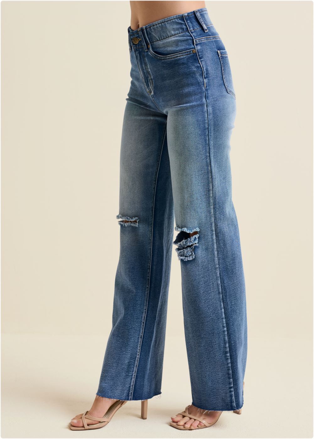 Venus Medium Wash ELASTIC WAIST WIDE-LEG JEANS