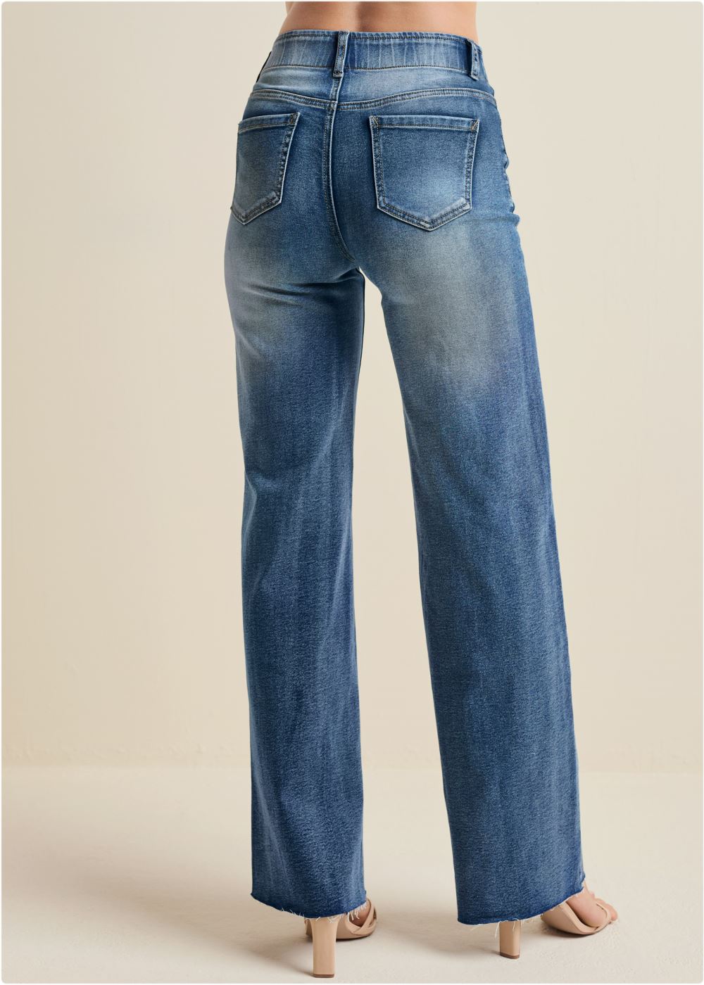 Venus Medium Wash ELASTIC WAIST WIDE-LEG JEANS