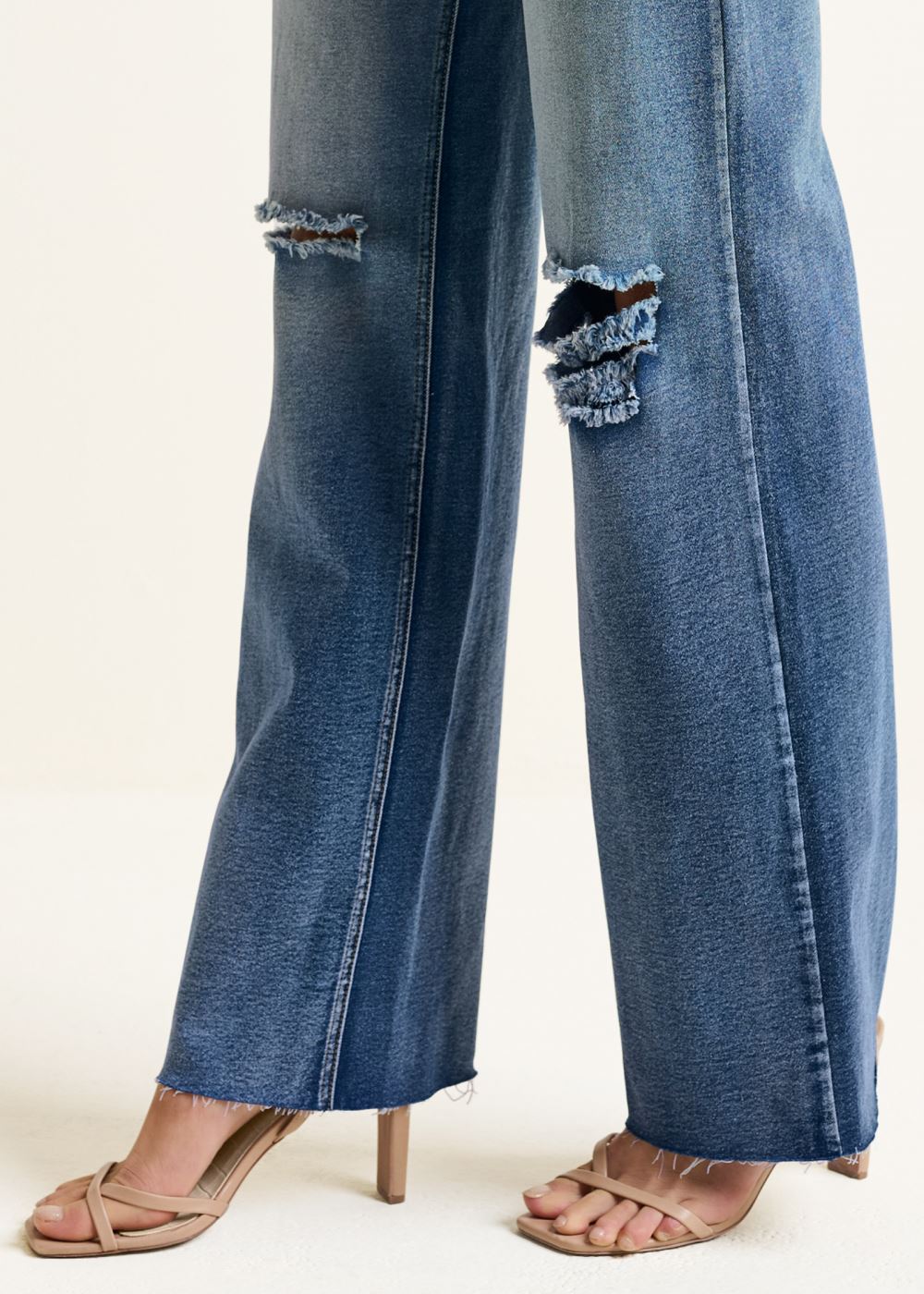 Venus Medium Wash ELASTIC WAIST WIDE-LEG JEANS