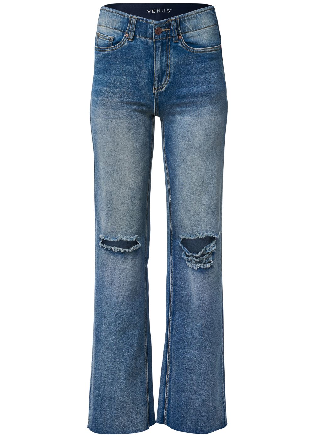 Venus Medium Wash ELASTIC WAIST WIDE-LEG JEANS