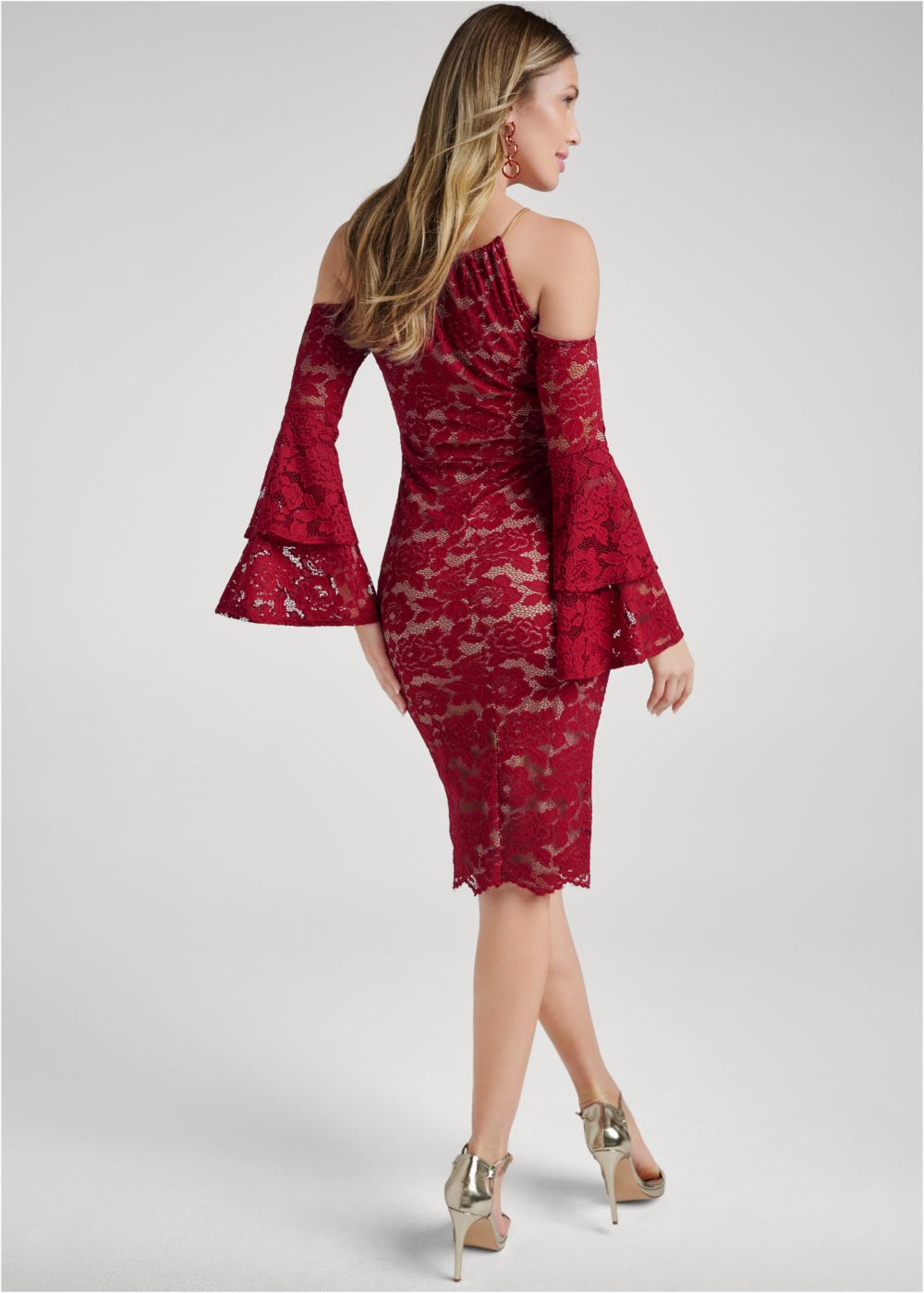Venus Lace Midi Dress - Red & Nude