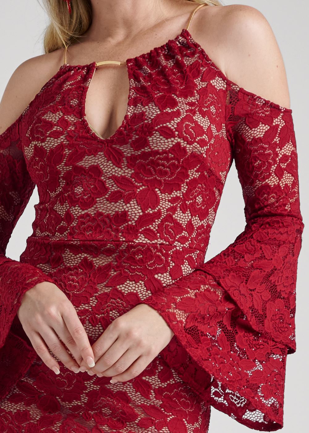 Venus Lace Midi Dress - Red & Nude