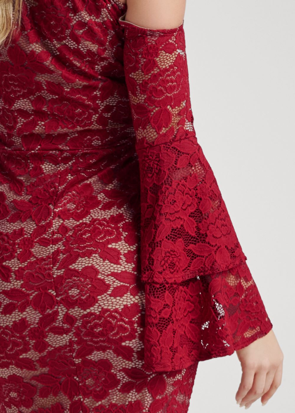 Venus Lace Midi Dress - Red & Nude