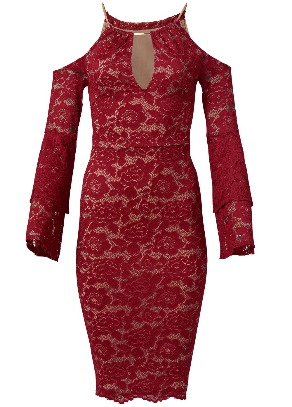 Venus Lace Midi Dress - Red & Nude