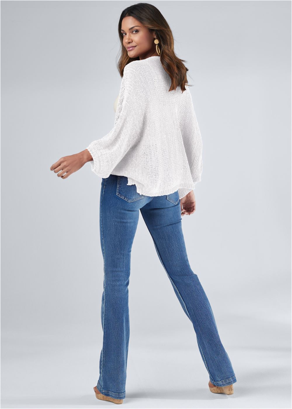 Venus VENUS | Open Knit Cocoon Cardigan in White