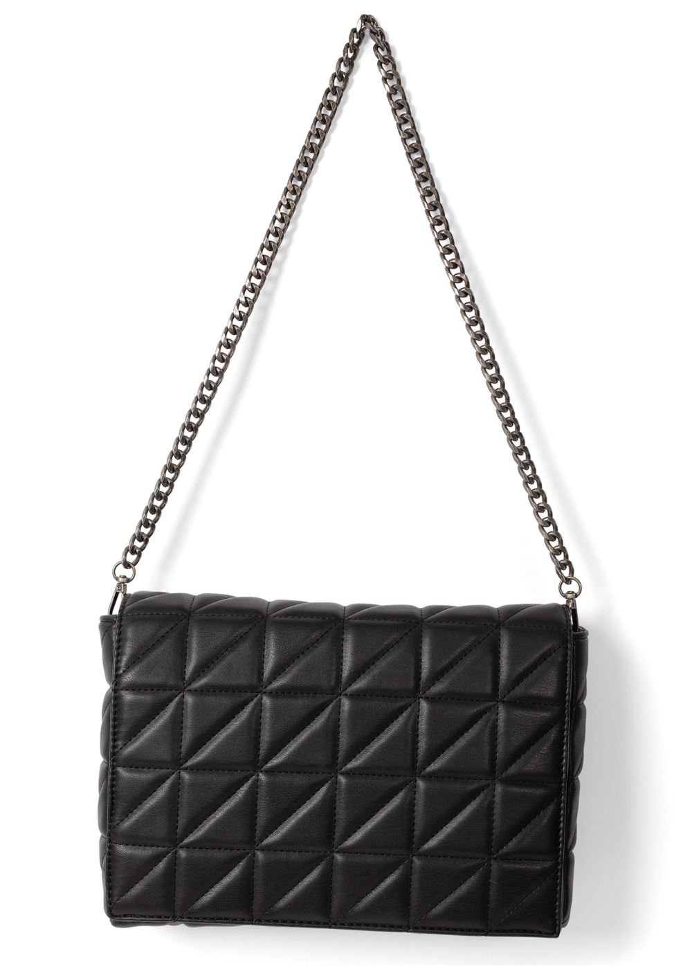 Venus Quilted Chain Handbag in Black & Silver