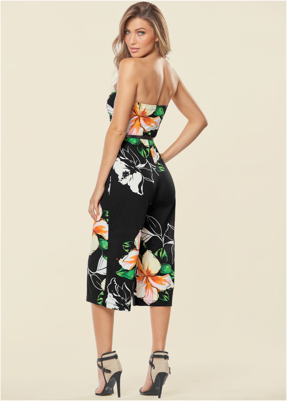 Venus Strapless Culotte Jumpsuit in Black Multi