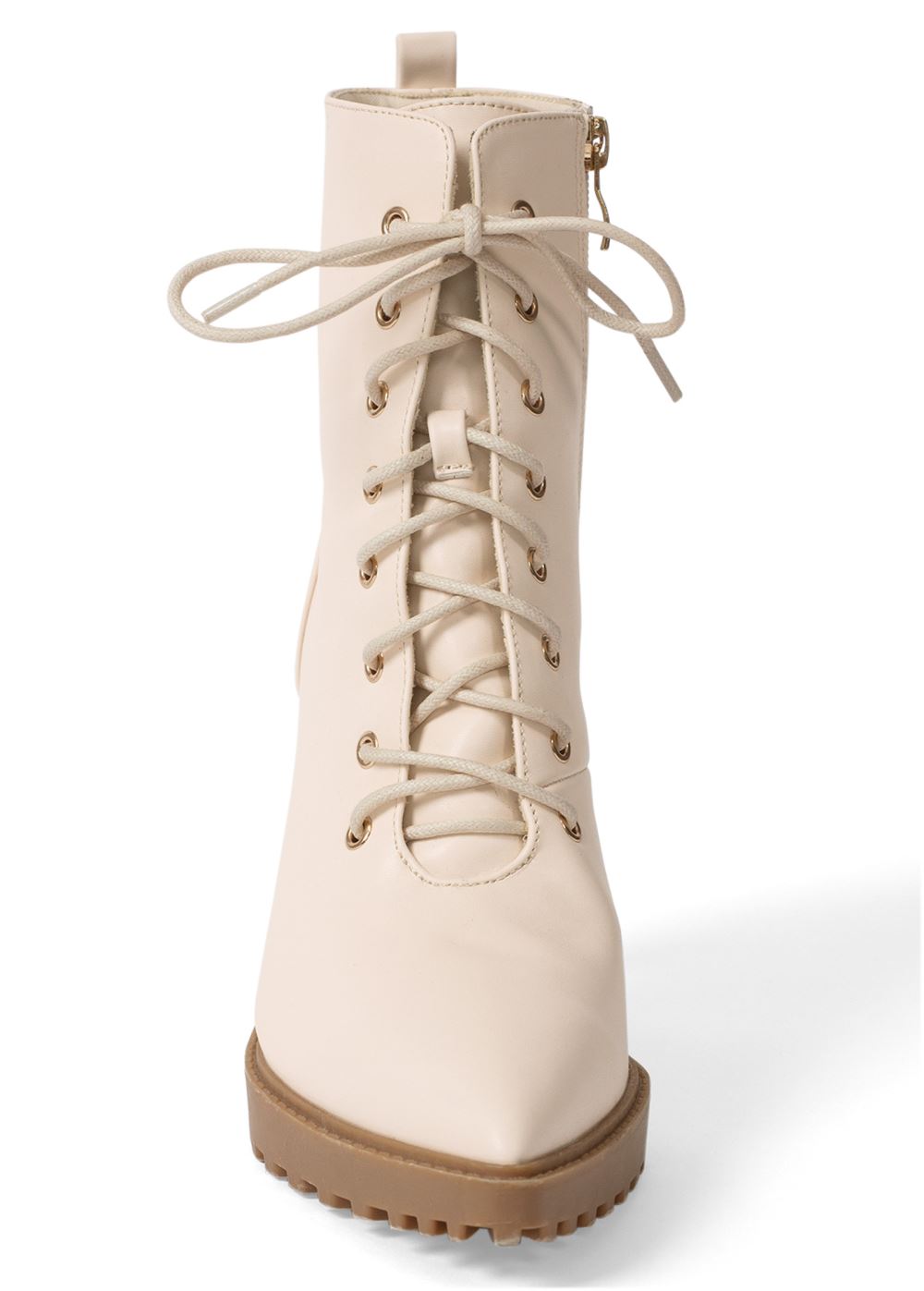Venus Pointy Toe Lace-Up Booties in Cream