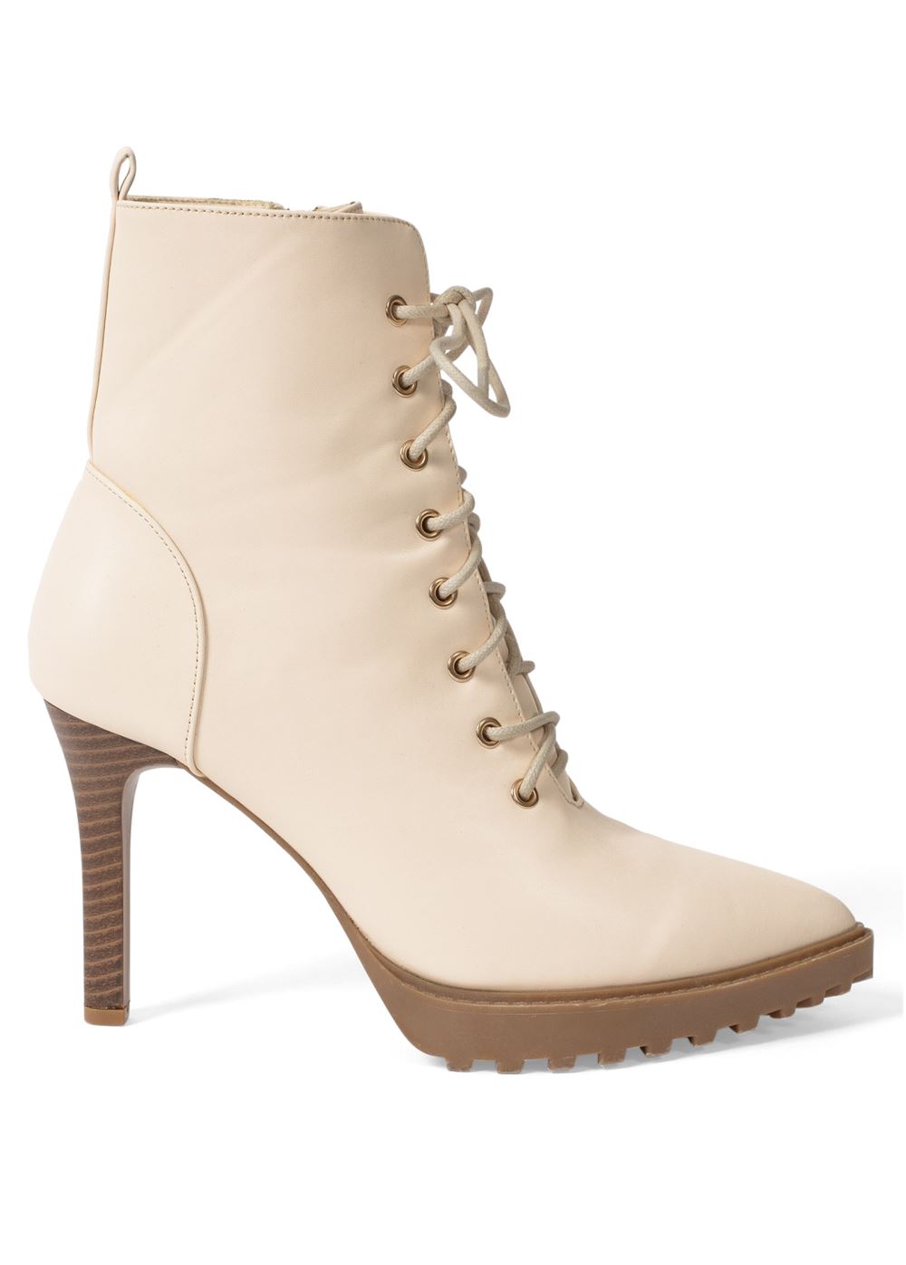 Venus Pointy Toe Lace-Up Booties in Cream