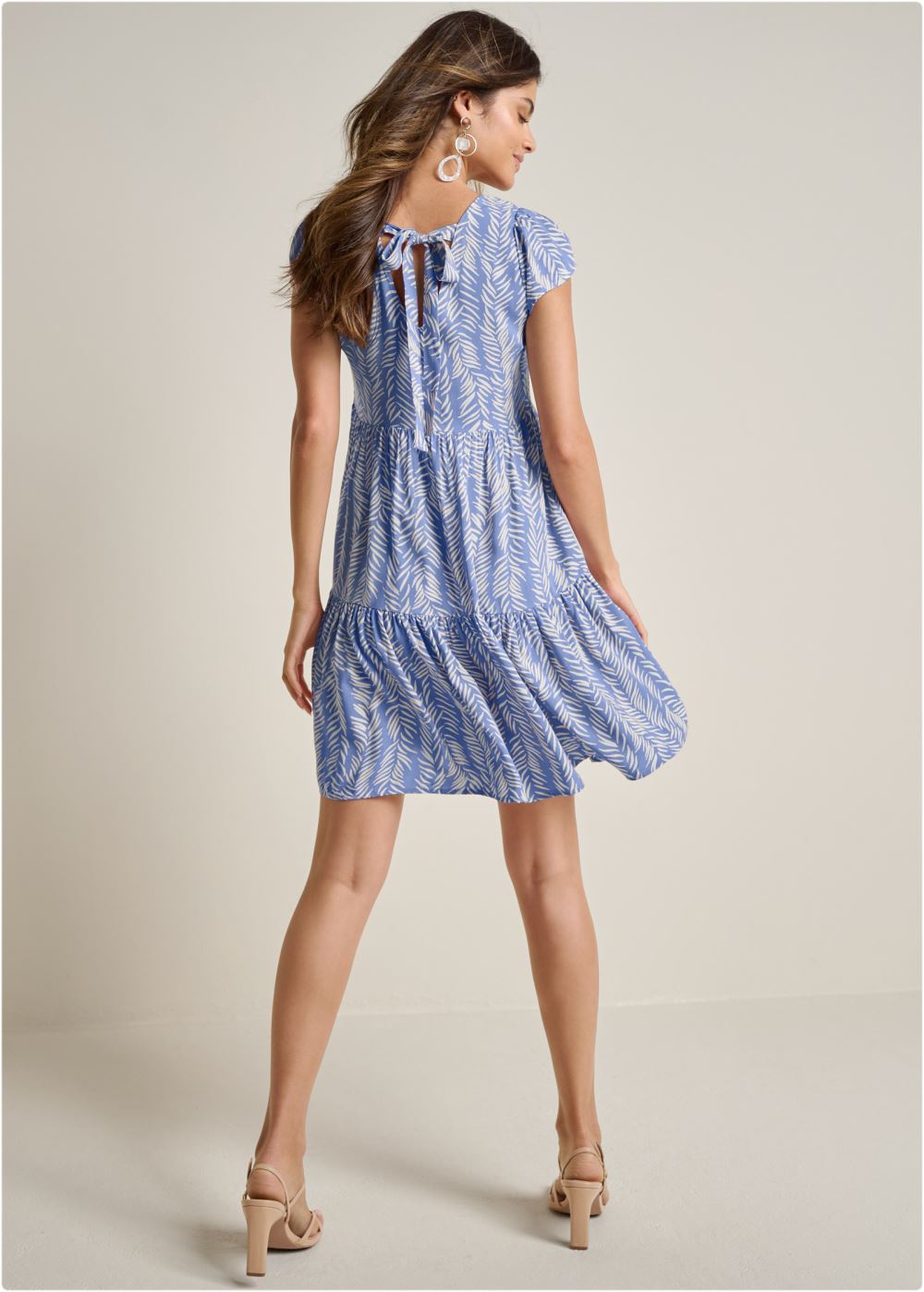 Venus Printed Babydoll Dress - Blue & White