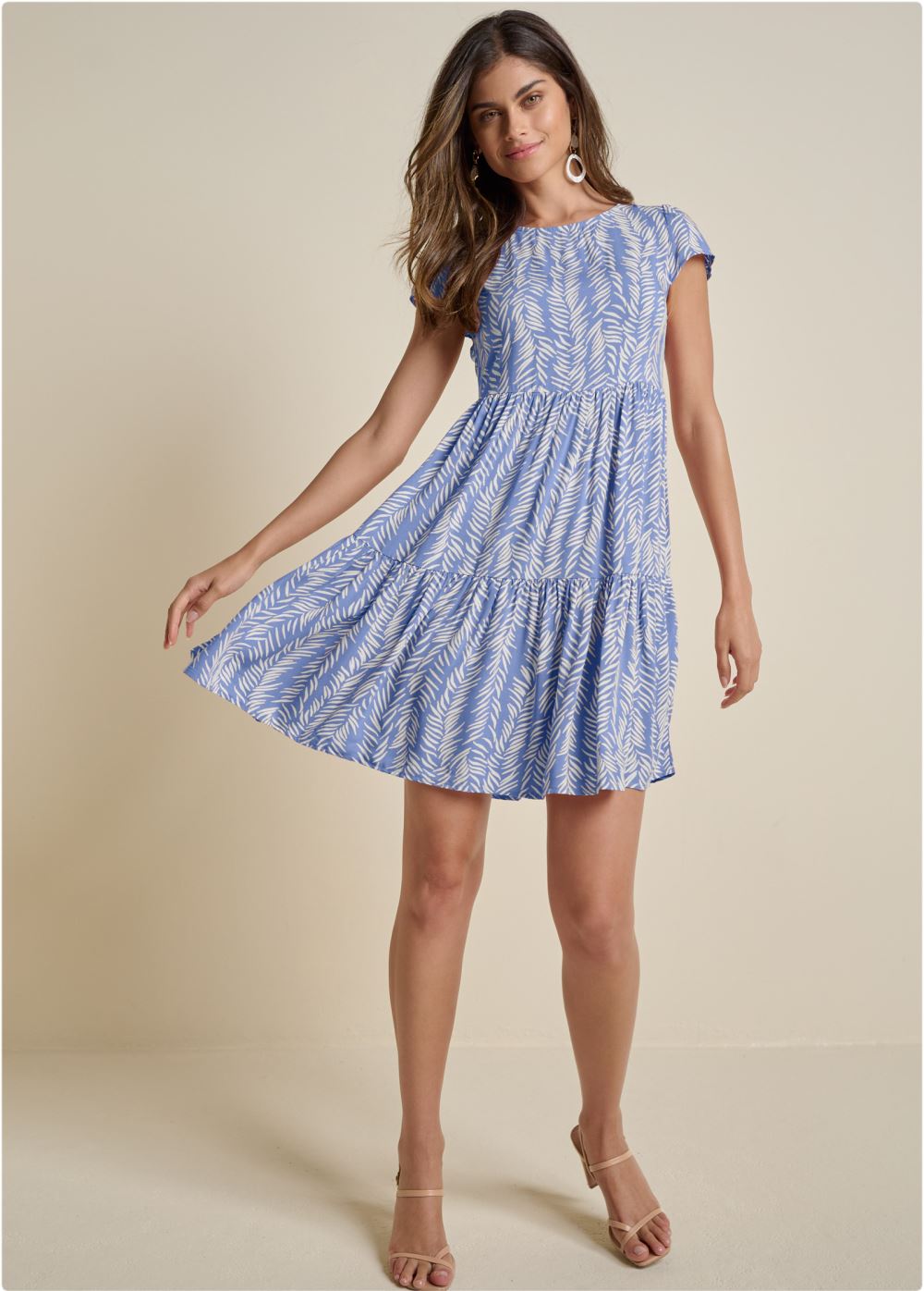 Venus Printed Babydoll Dress - Blue & White