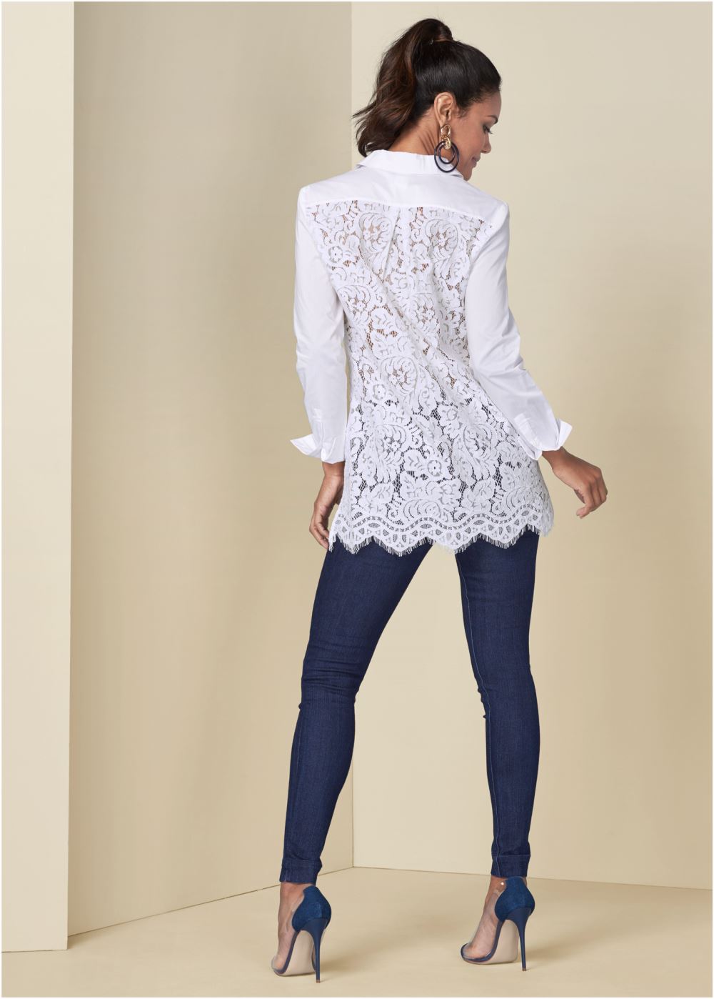 Venus Lace Back Blouse in White