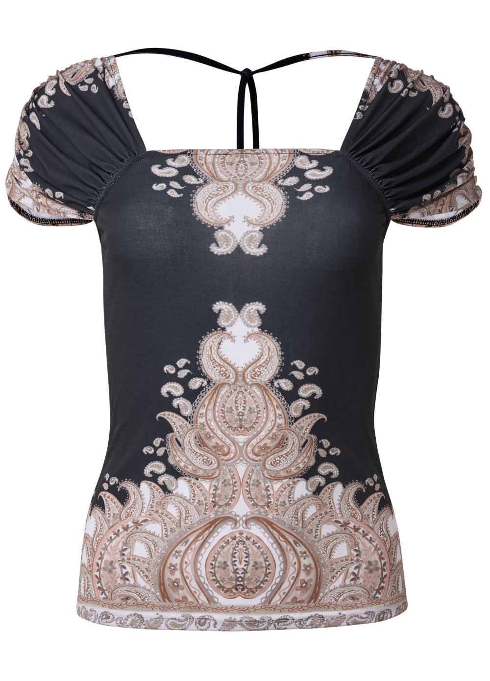 Venus Paisley Tie-Back Top in Black Multi