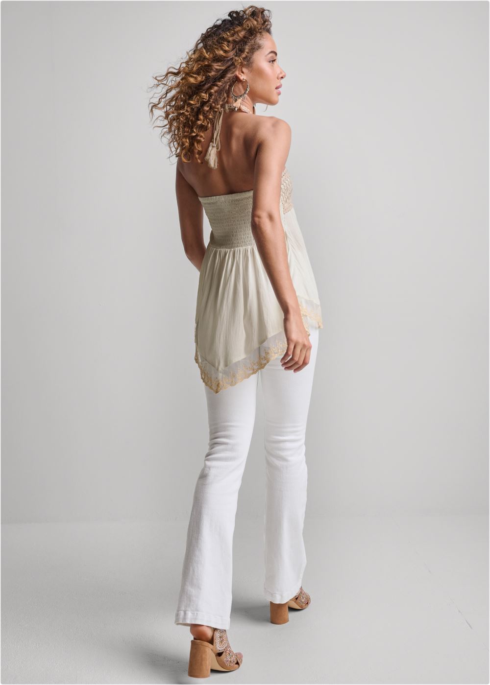 Venus Crochet Lace Halter Top in Off White Multi