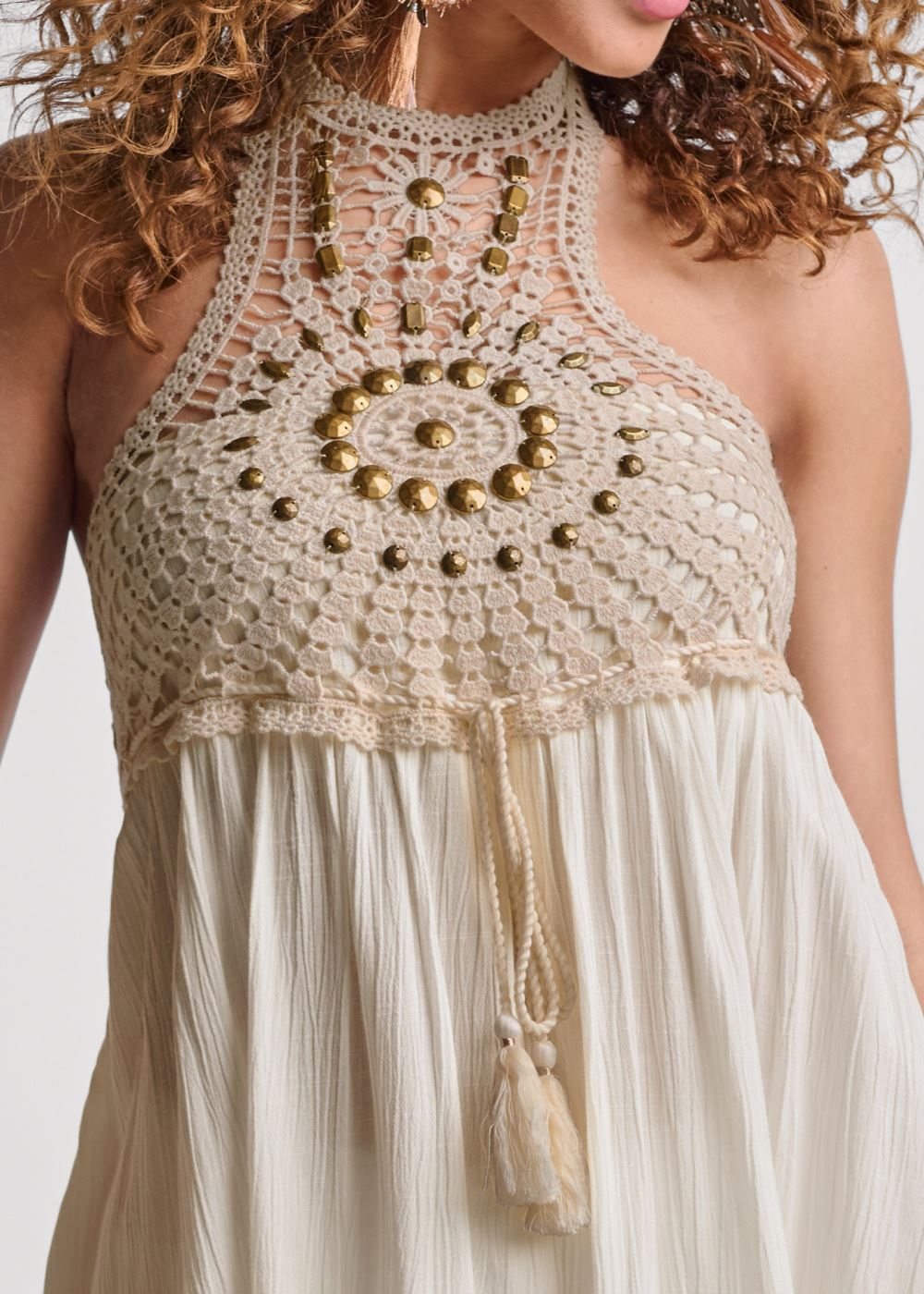 Venus Crochet Lace Halter Top in Off White Multi