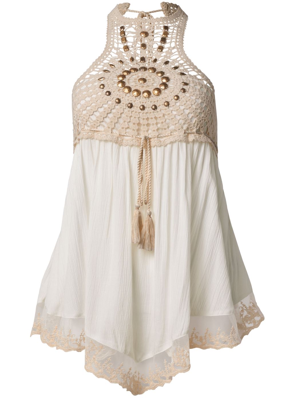 Venus Crochet Lace Halter Top in Off White Multi