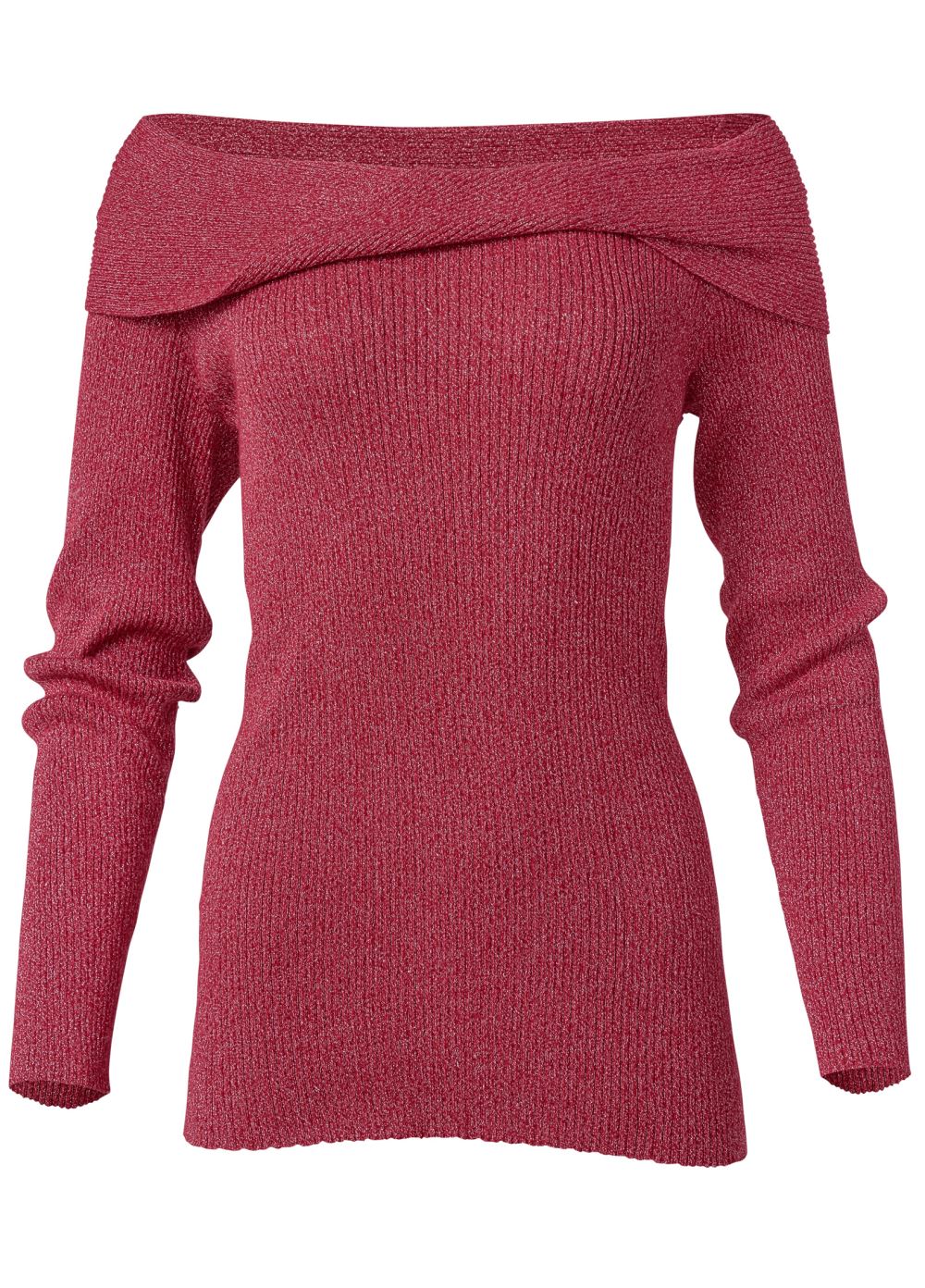 Venus VENUS | Off-The-Shoulder Shimmer Sweater in Red Multi