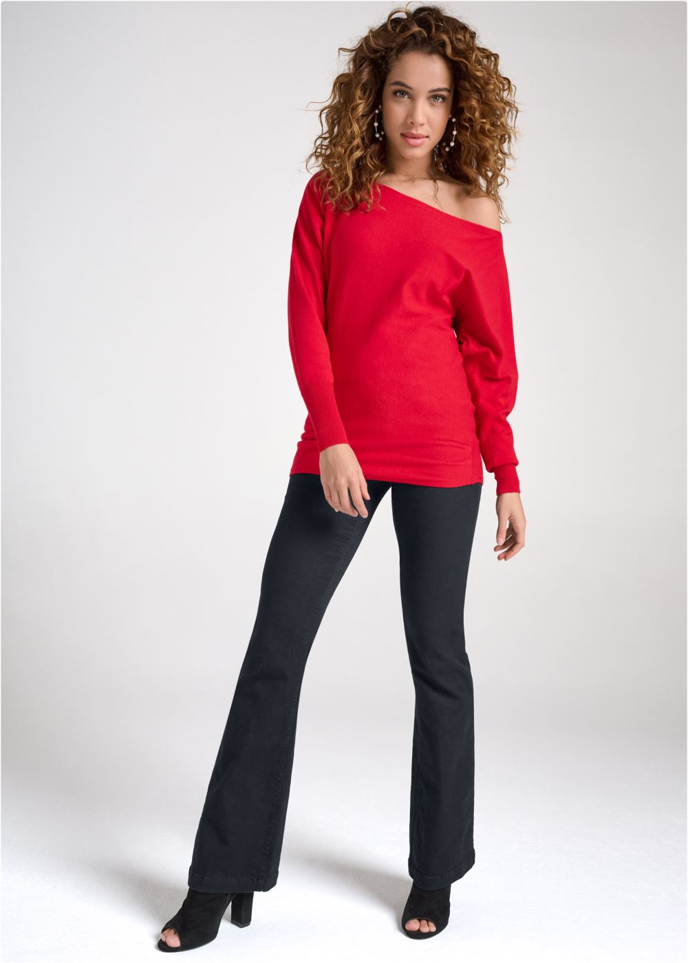 Venus VENUS | Faux Cashmere Slouch Sweater in Red