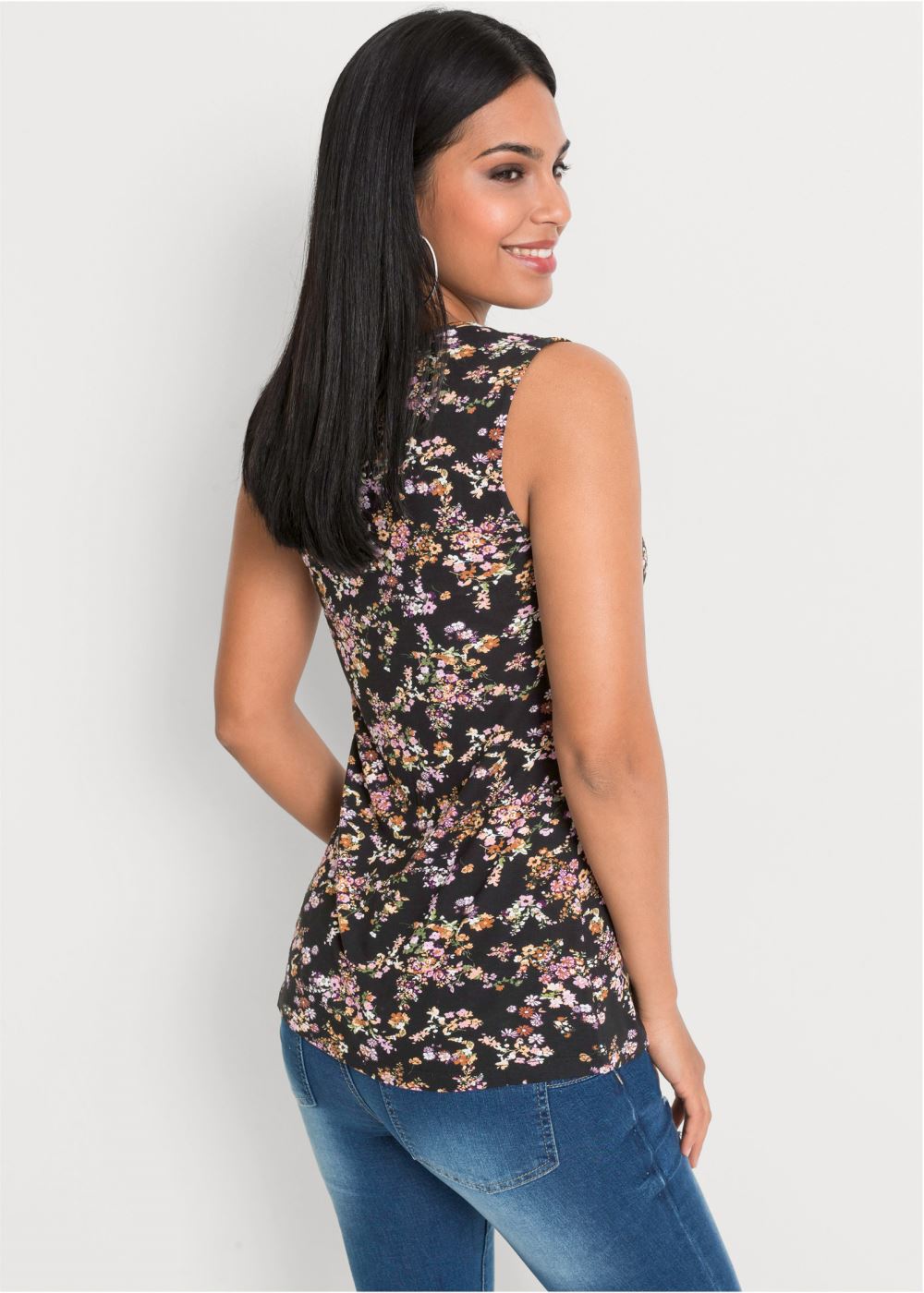 Venus Tie-Front Floral Top in Black Multi