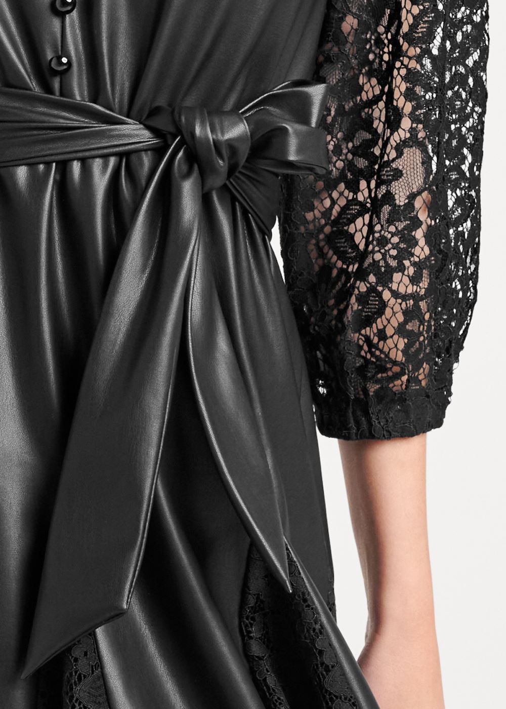 Venus Faux-Leather And Lace Dress - Black
