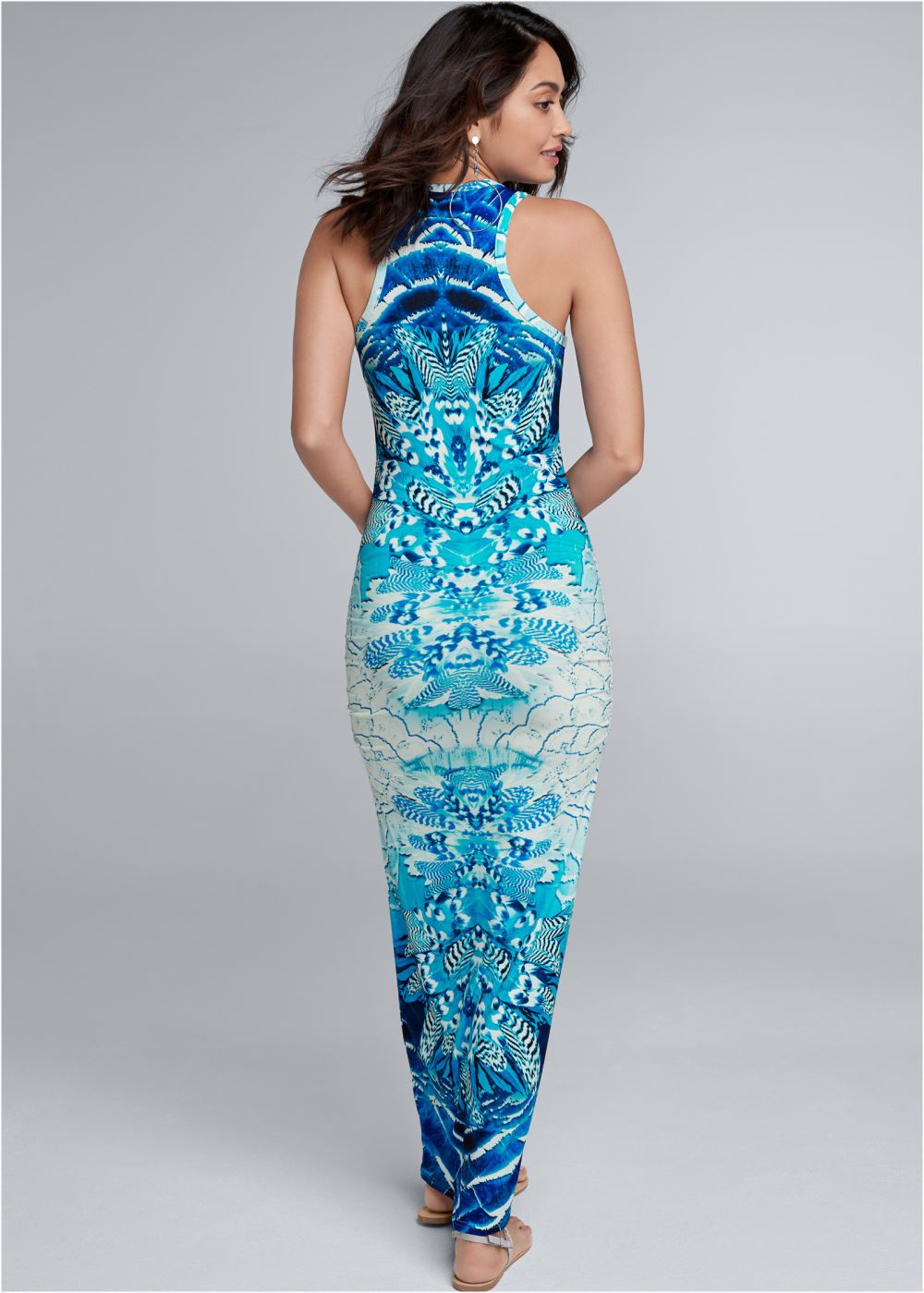 Venus Ruched Printed Maxi Dress - Blue Multi