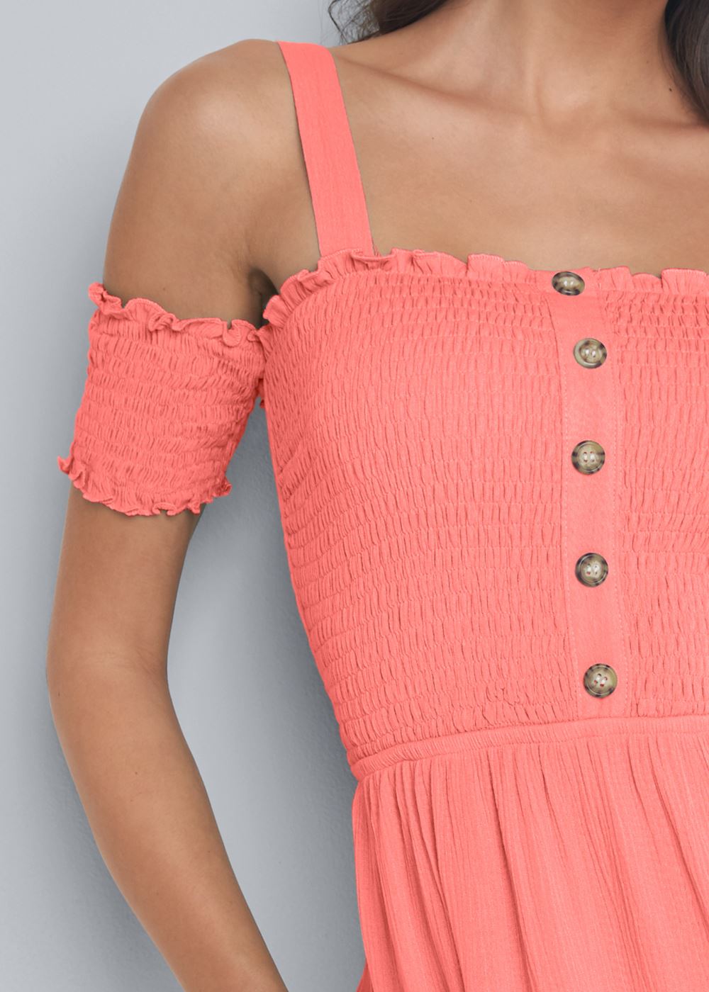 Venus Smocked A-Line Mini Dress - Coral