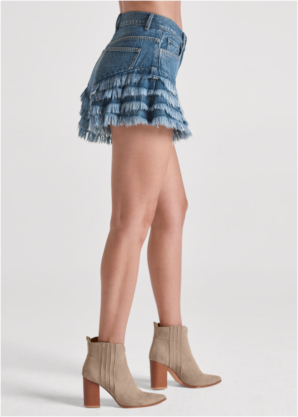Venus Medium Wash FRAYED RUFFLE JEAN SHORTS