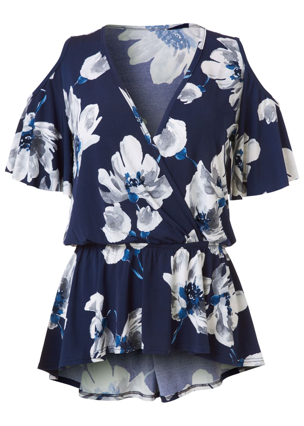 Venus Cold-Shoulder Print Top in Navy Multi