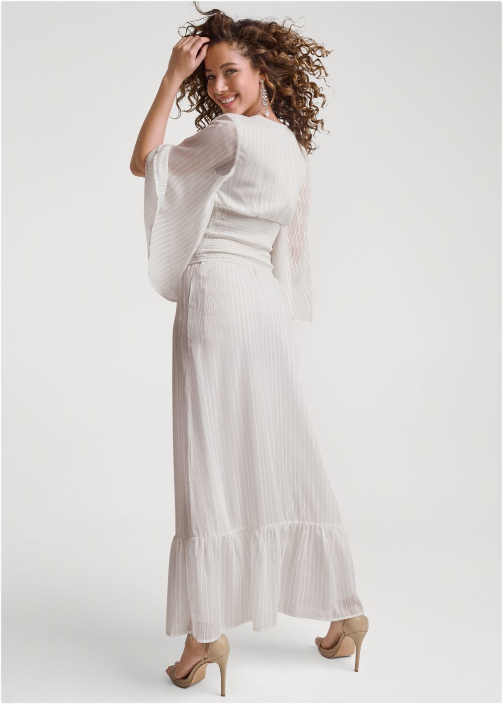 Venus Bell Sleeve Maxi Top in White Multi