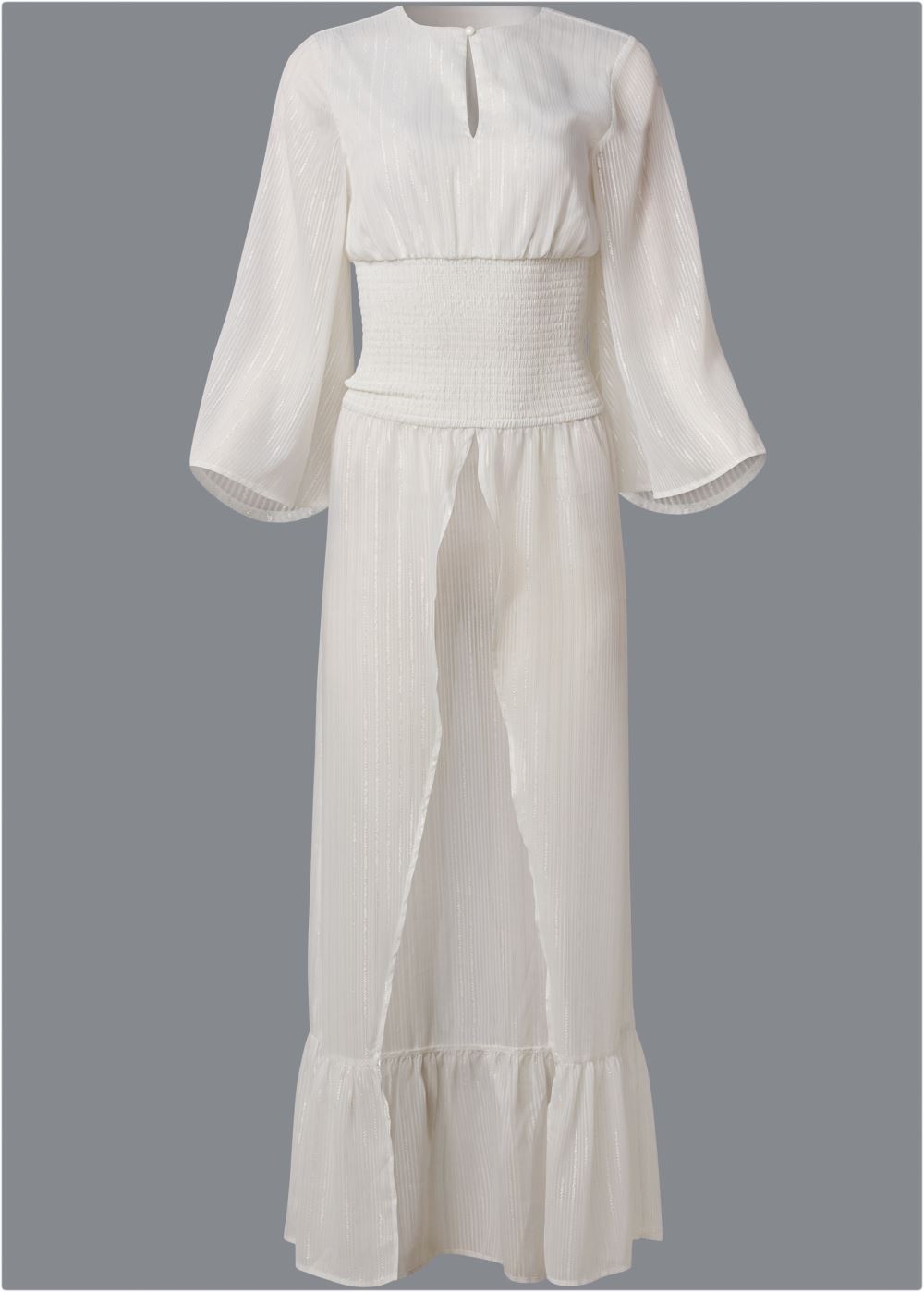 Venus Bell Sleeve Maxi Top in White Multi
