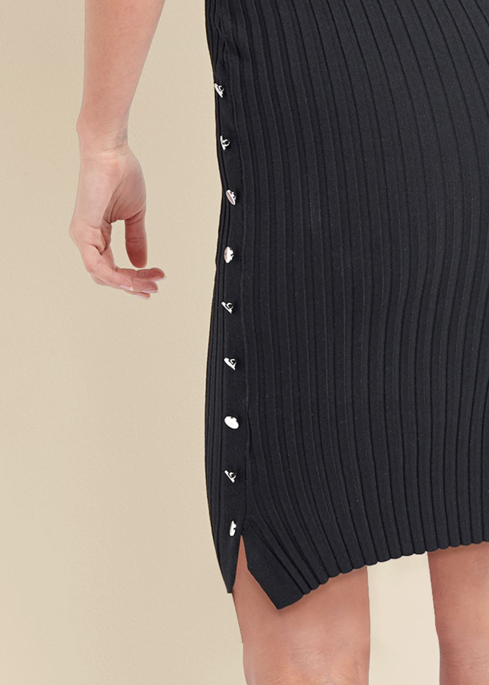 Venus Button Detail Sweater Dress - Black