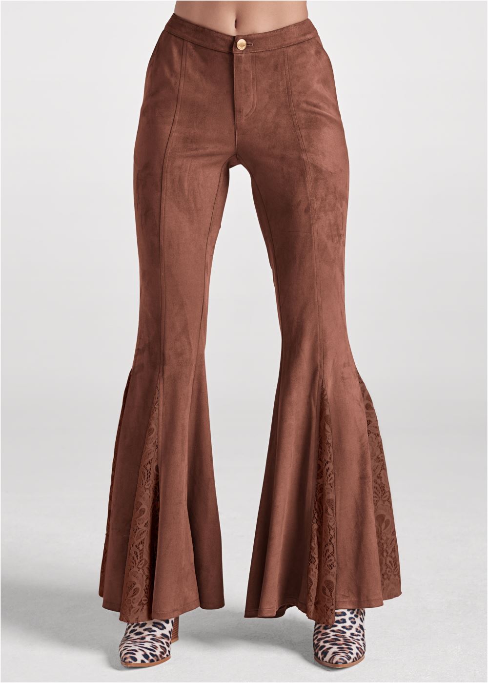Venus Faux-Suede Flare Pants in Brown Multi