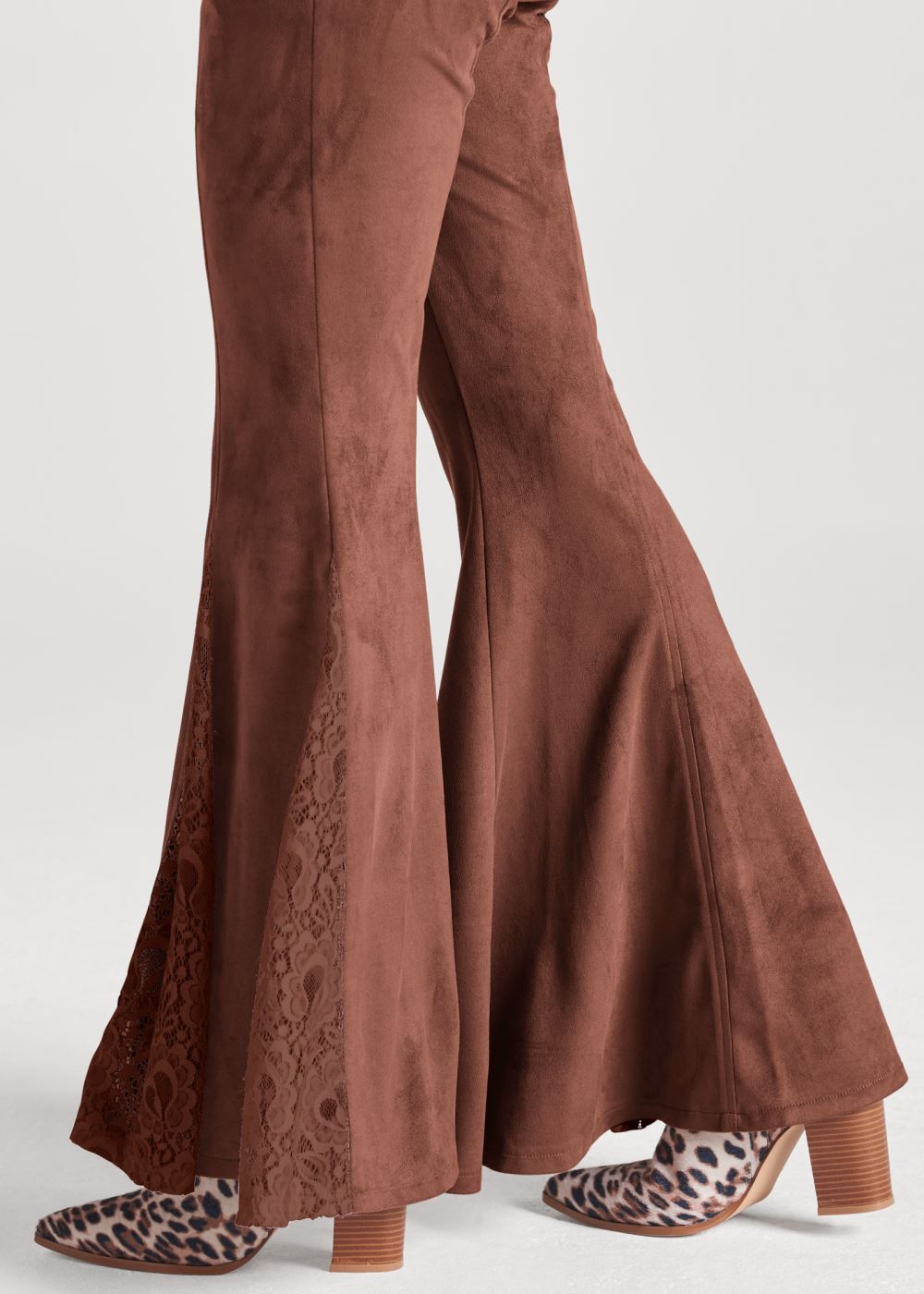 Venus Faux-Suede Flare Pants in Brown Multi