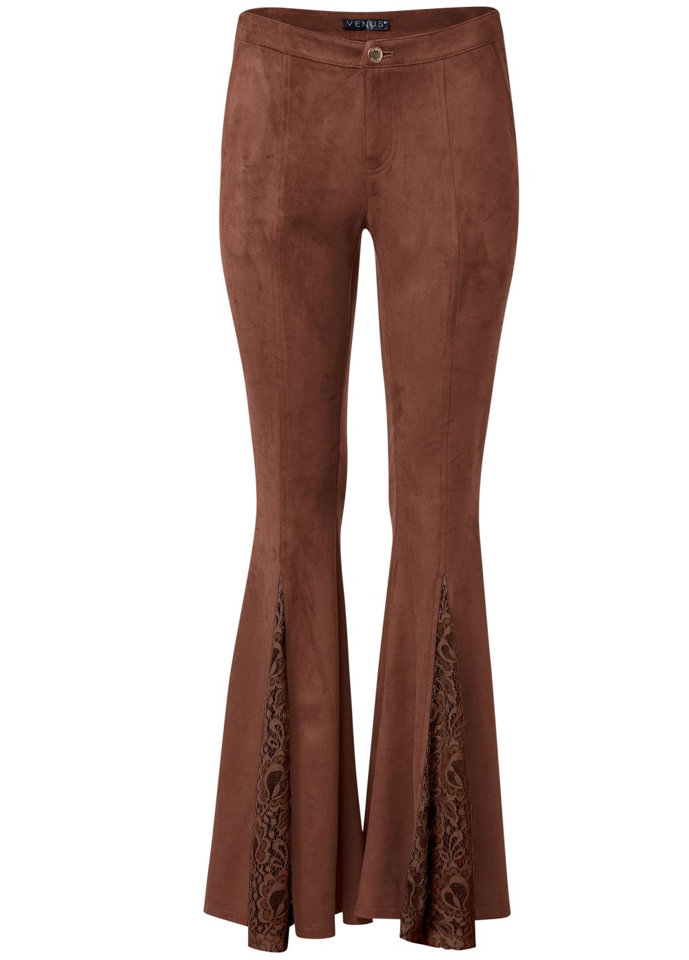 Venus Faux-Suede Flare Pants in Brown Multi