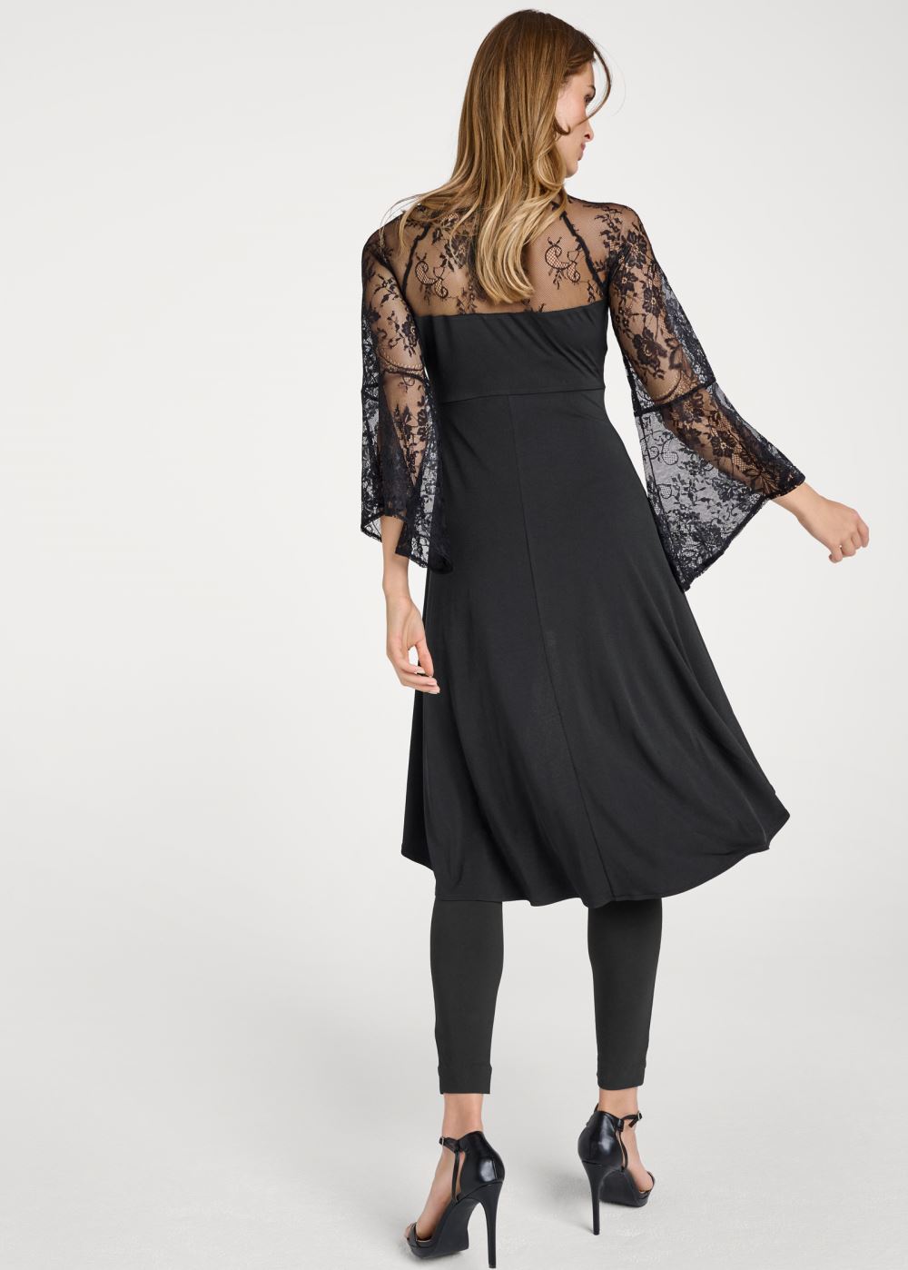 Venus Embellished Lace Sleeve Top in Black