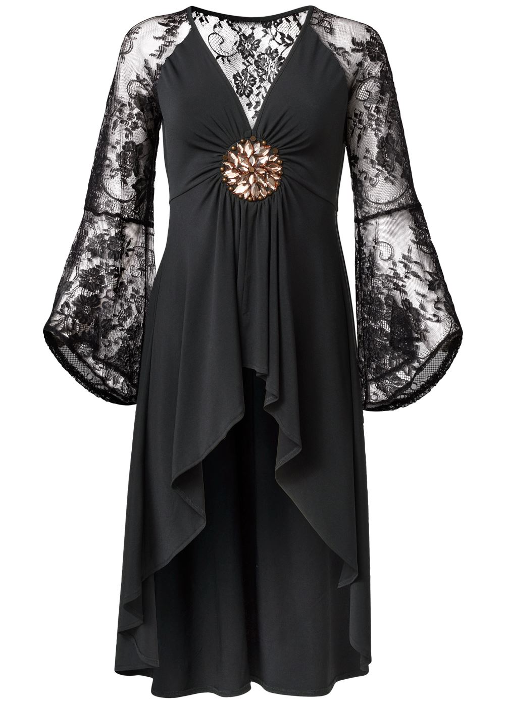 Venus Embellished Lace Sleeve Top in Black