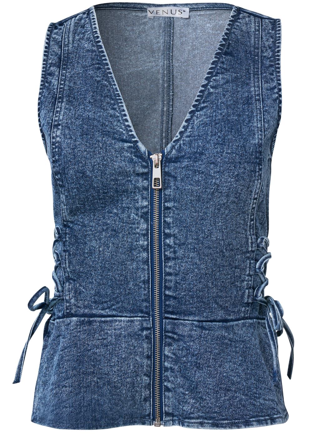 Venus Sleeveless Corset Denim Top in Acid Wash