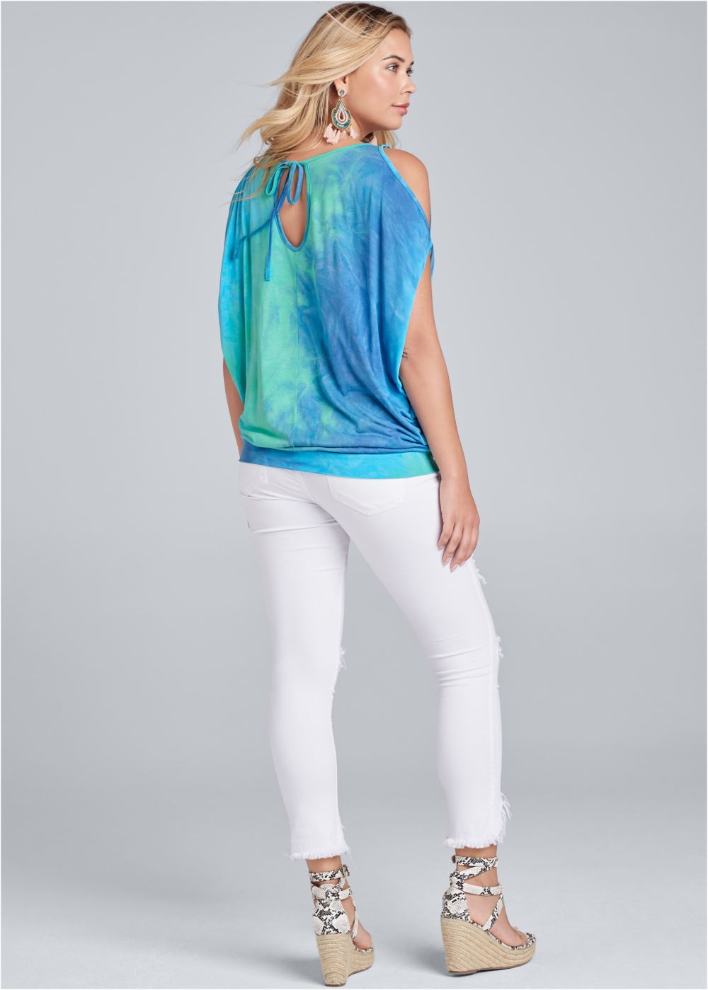 Venus Tie Dye Cold-Shoulder Top in Blue Multi