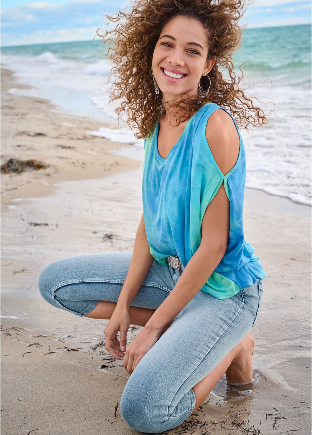 Venus Tie Dye Cold-Shoulder Top in Blue Multi