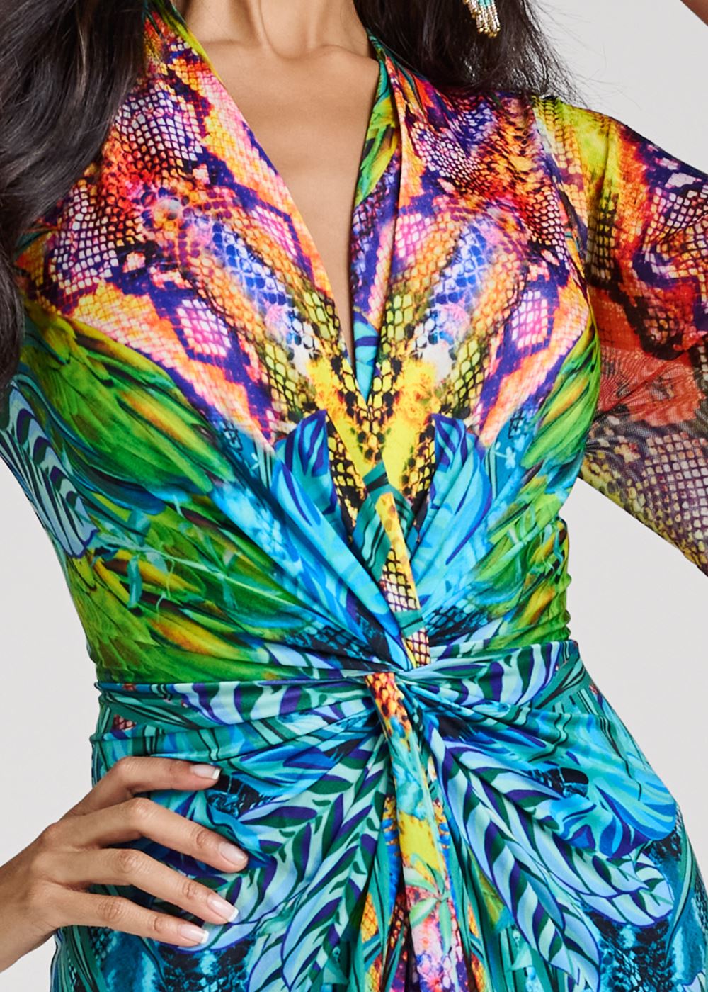 Venus Exaggerated Sleeve Dress - Blue Multi