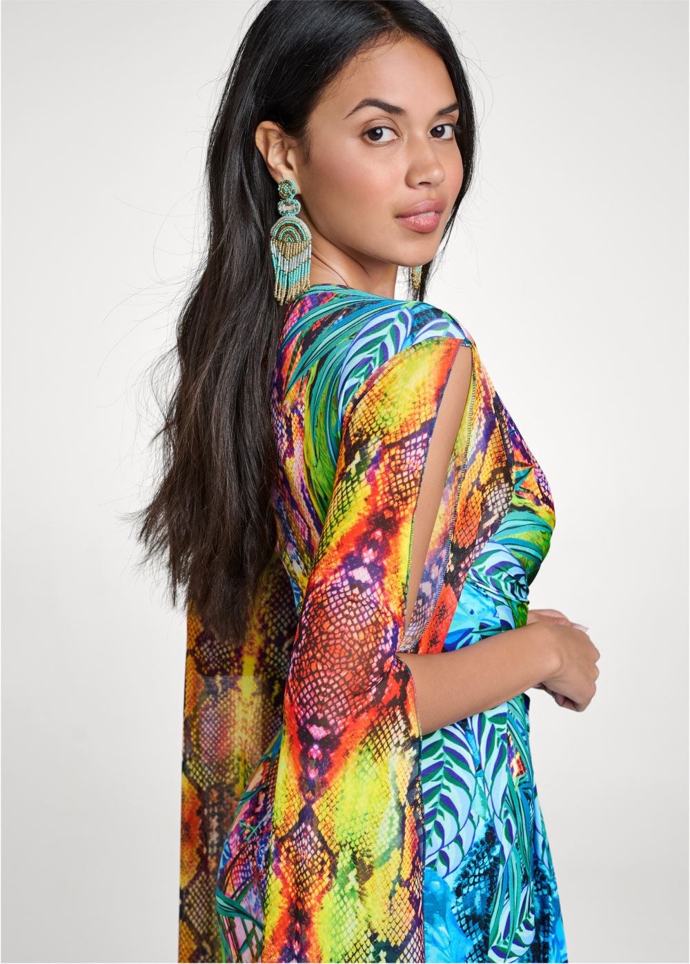 Venus Exaggerated Sleeve Dress - Blue Multi