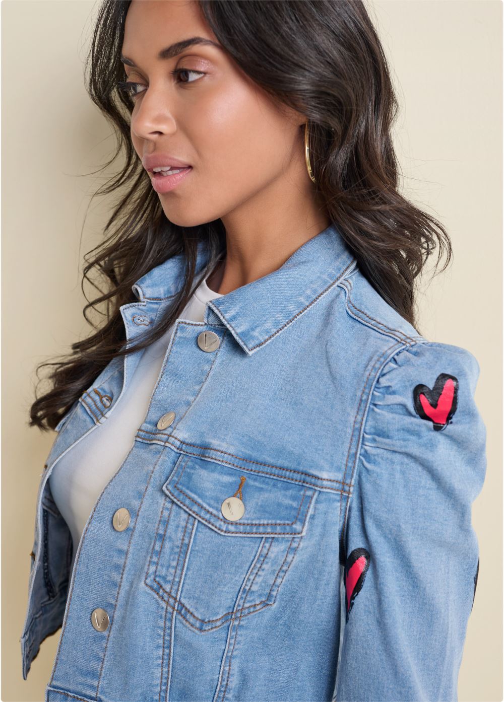 Venus Heart Cropped Jean Jacket in Blue Multi