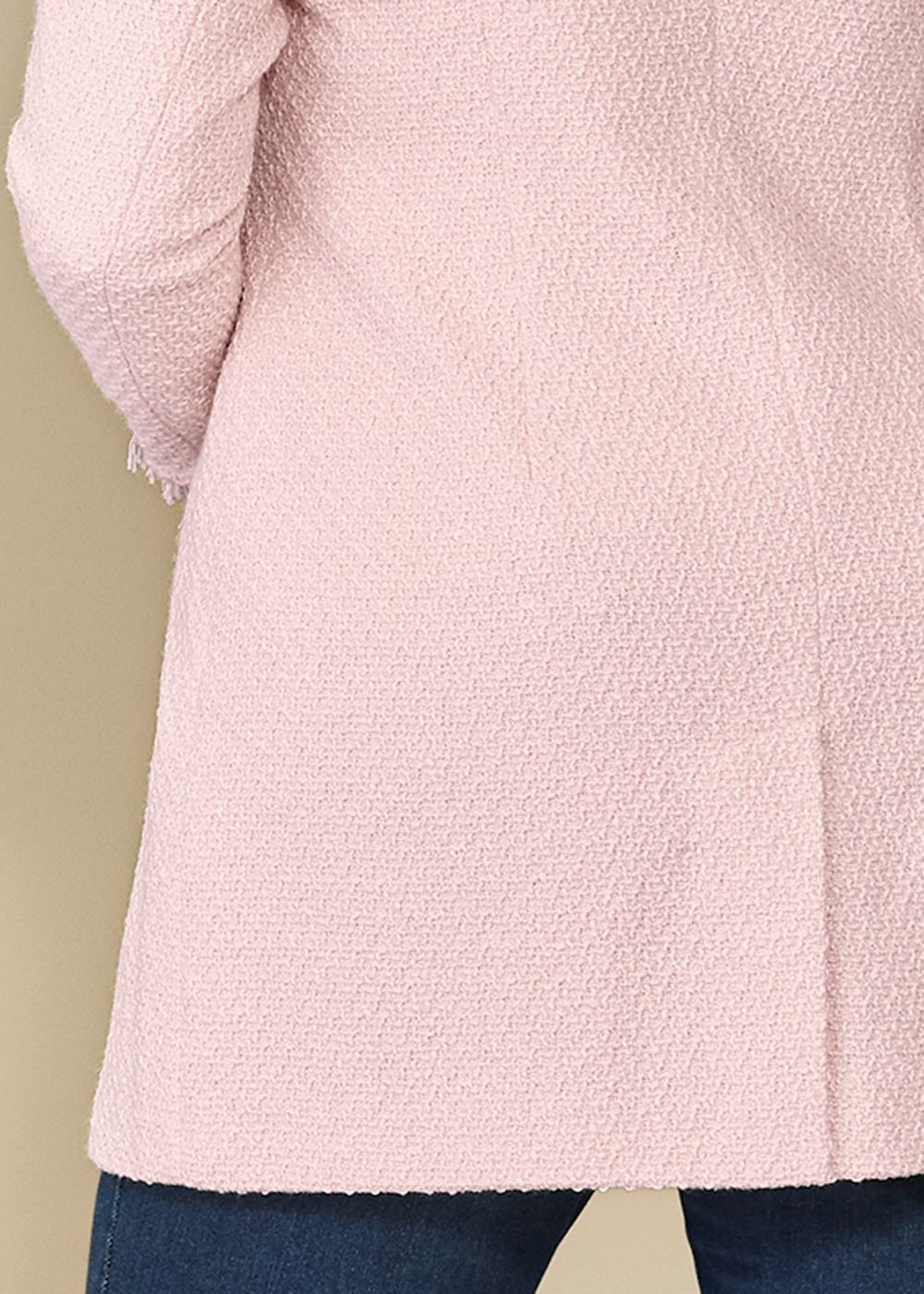 Venus Open Front Tweed Fringe Jacket in Light Pink