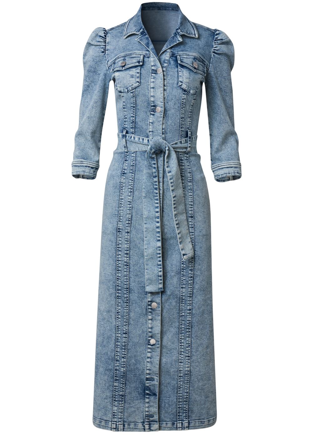 Venus Tie-Waist Denim Midi Dress - Acid Wash