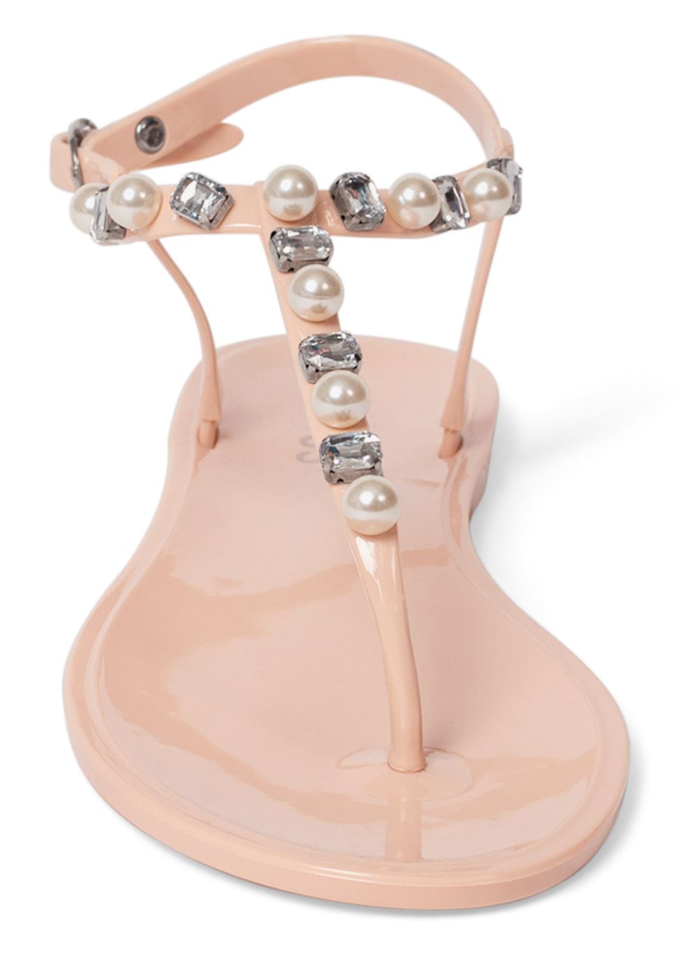 Venus Pearl T-Strap Sandals in Light Pink